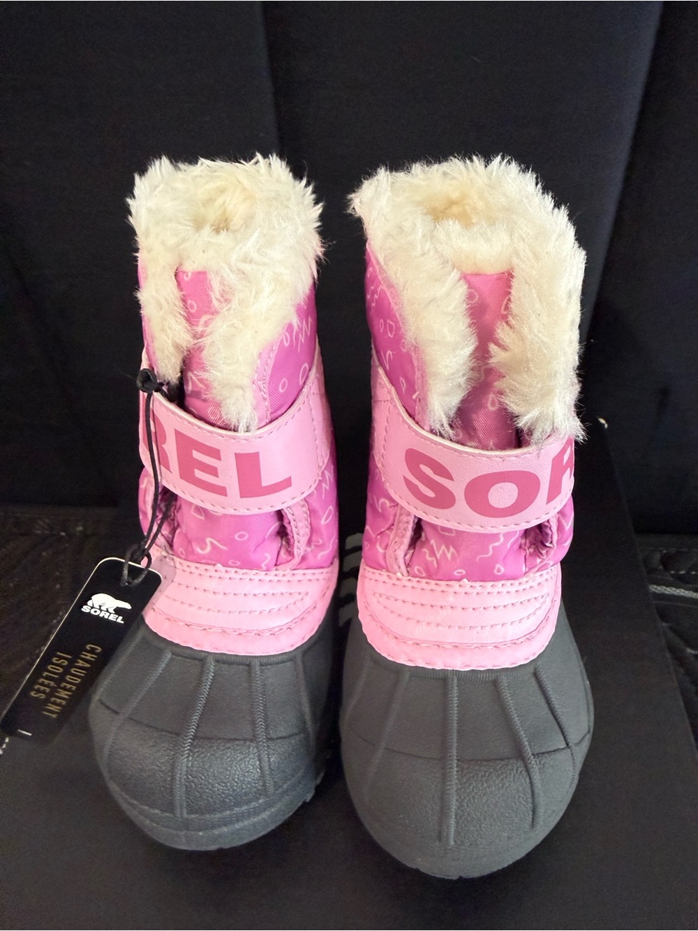 Sorel Pink & Black Kids' Waterproof Winter Boots with Faux Fur Cuff